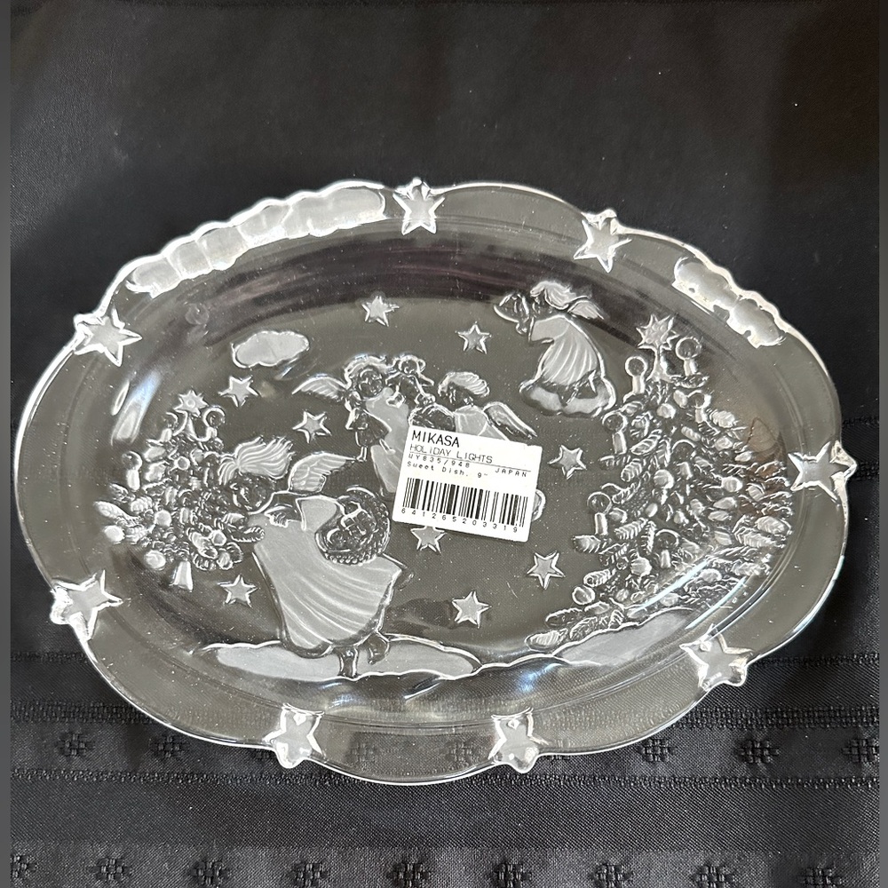 Vintage 90s Mikasa Christmas Holiday Lights Crystal Sweet Dish Cookie Plate